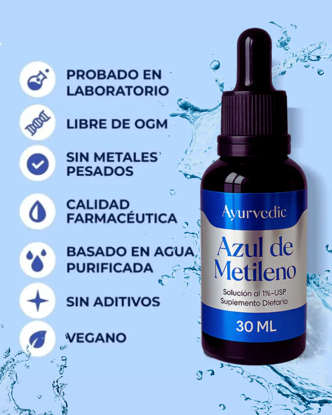 AZUL DE METILENO AYURVEDIC 30 ML - ORIGINAL (45 días) - 1% de concentración